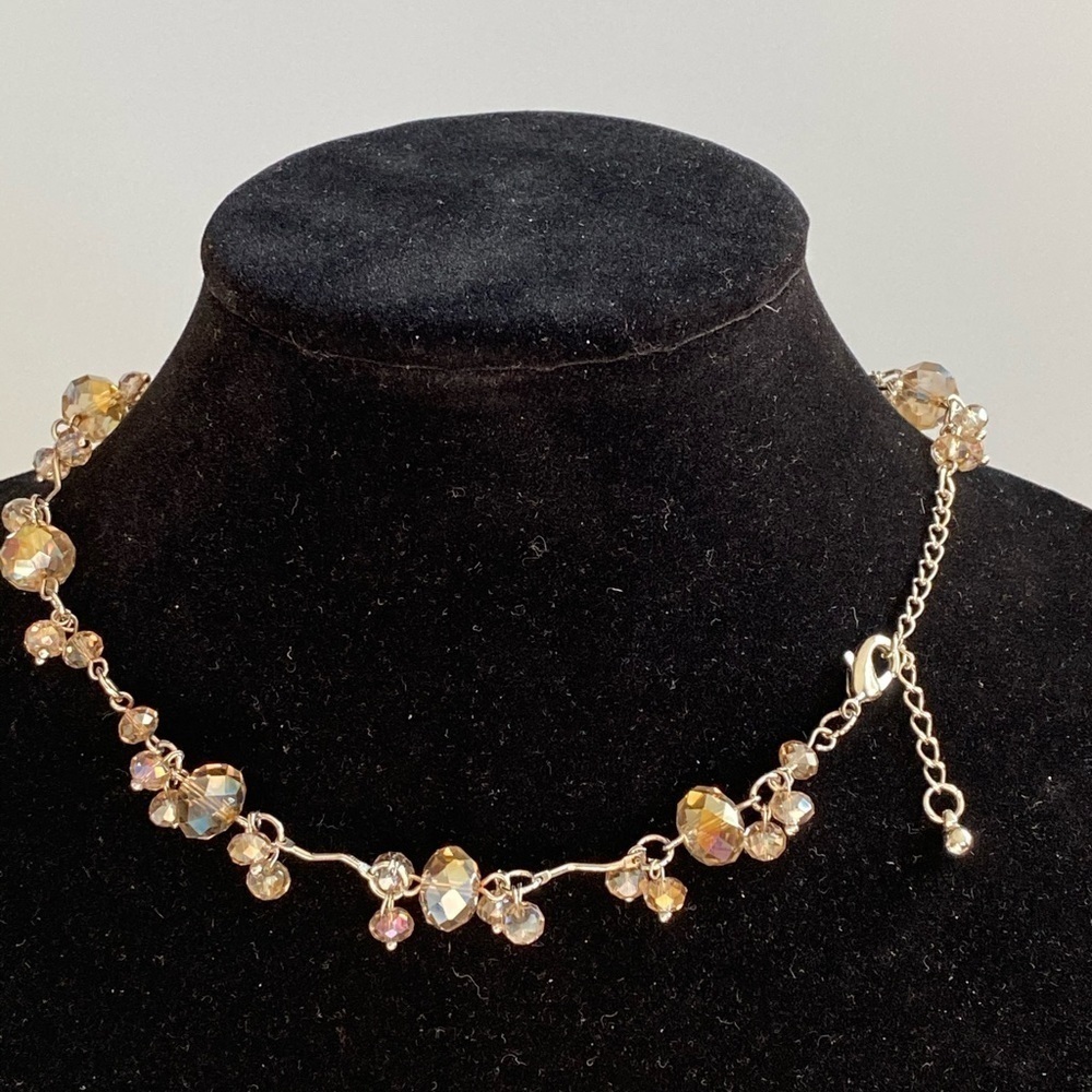 Crystal Fashion Necklace Light Silk Silver Tone 16”